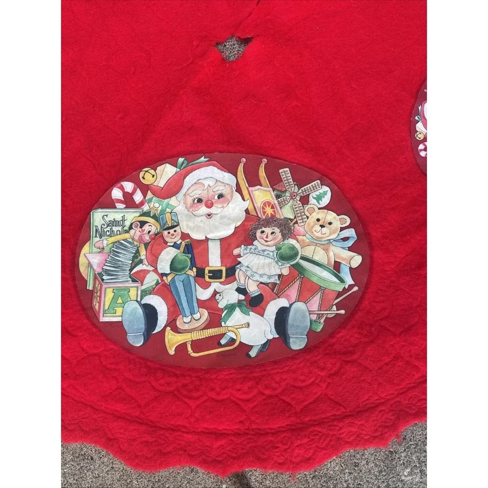 Vtg Rennoc Bric Brac Felt Red Christmas Tree Skirt 40